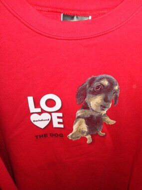 RARE ARTIST COLLECTION LOVE DOG XLARGE RED SWEATSHIRT-WIENER/DACHSHUND GRAPHIC